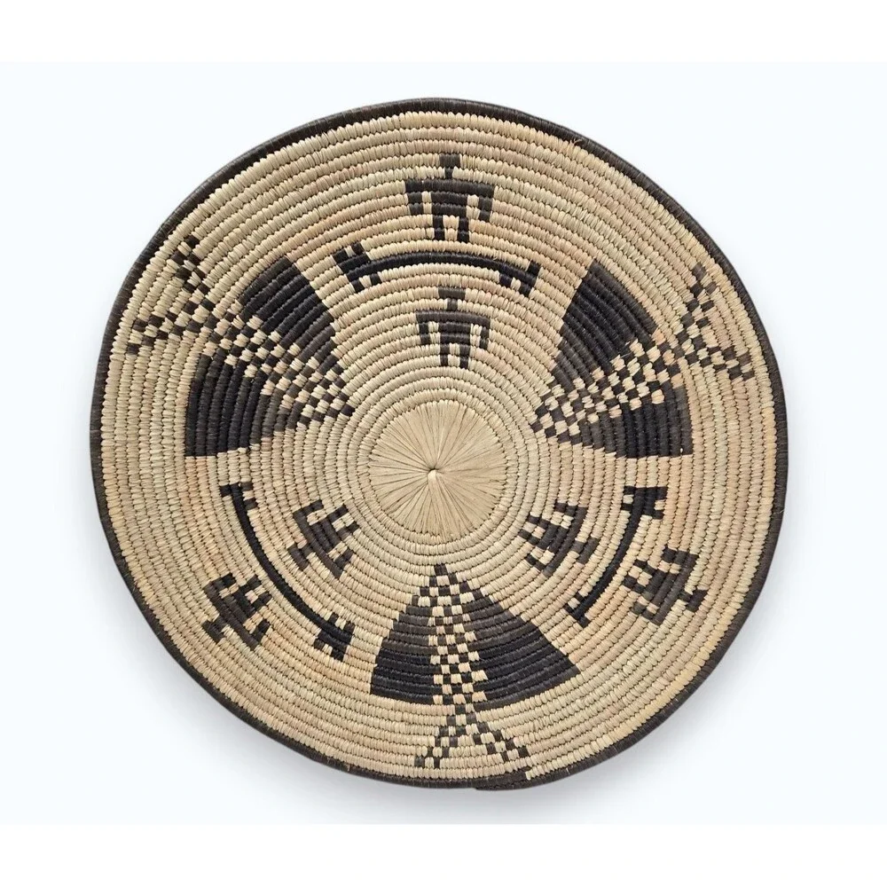 Handwoven Coil Flat Plate Basket Southwestern Native American Style Art 14.5